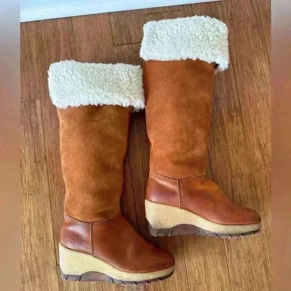 Vintage Rosita Shearling Suede Leather High Wedge Boots Women’s Size 6.5 M - Picture 8 of 11